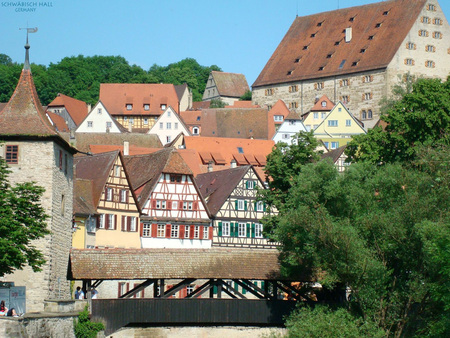 Schwaebisch Hall - Germany - houses, druffix, oldtown, buildings, kocher, schwaebisch hall, river, south, bridge, old, germany