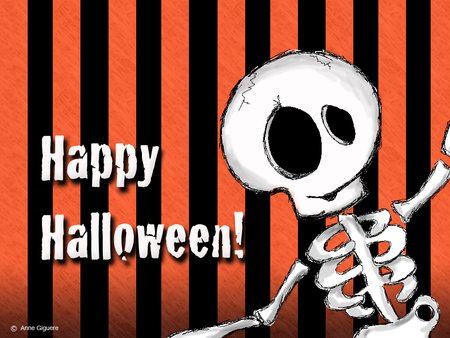 Happy Halloween! - skull, halloween, cartoon, stripes, orange, black, skeleton, happy