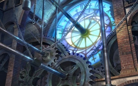 Clock Tower - brick, steampunk, clock, time, gears