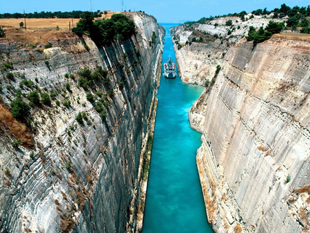 Corinth Canal, Greece - canal, greece, ocean, boat