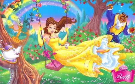 BEAUTY AND THE BEAST - beauty, swing, rainbow, beast