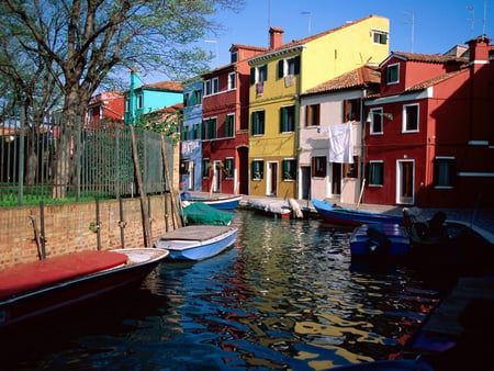 Colourful houses - colorful, boat, canal, colourful, houses