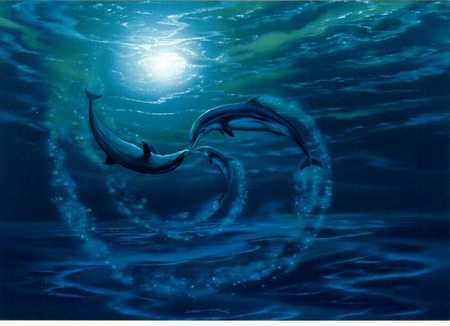 MOONLITE - dolphin, moon, light, ocea