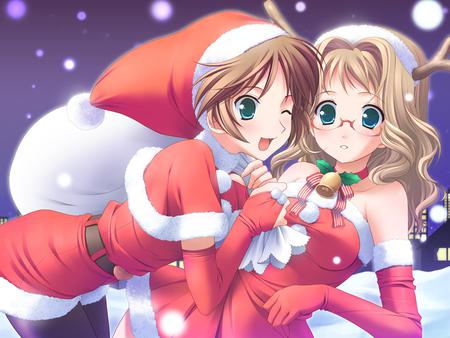 Christmas Cosplay - christmas, blushing, smile, anime girl, winter, snow