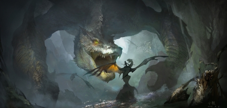 Dragon - art, luminos, dragon, yakun wang, fantasy