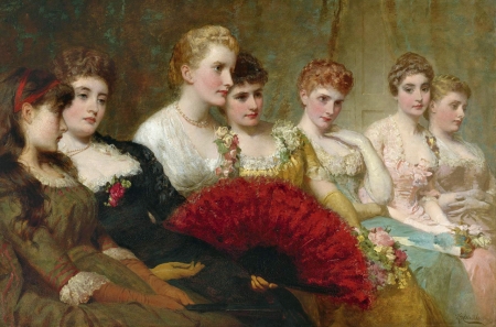 Ladies - woman, fan, girl, helens gloves, painting, hand fan, art, luminos, pictura, isabella alden, georhe elgar