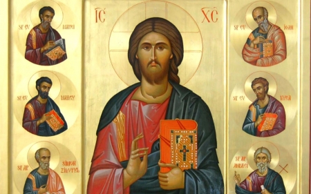 Jesus and Saints - icon, saints, Jesus, Christ