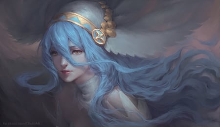 Azura - fantasy, chubymi, blue, girl, golden, art, azura fire emblem, luminos