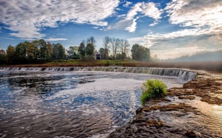 Waterfall in Latvia - waterfall, latvia, clouds, river