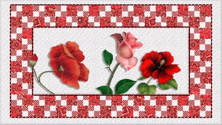 Country Sunshine - white, flowers, quilt, red