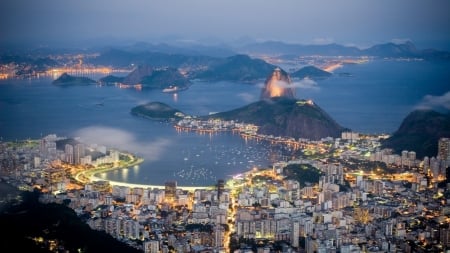 Panoramic view of Rio - oceans, nature, Rio, dusk, night