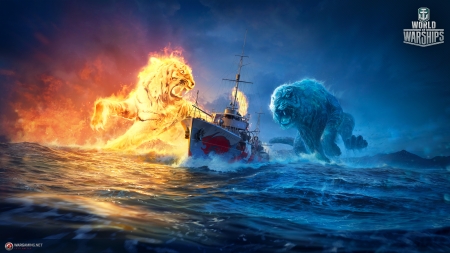 World of Warship - world of warship, fire, fantasy, tiger, water, game, ship, luminos