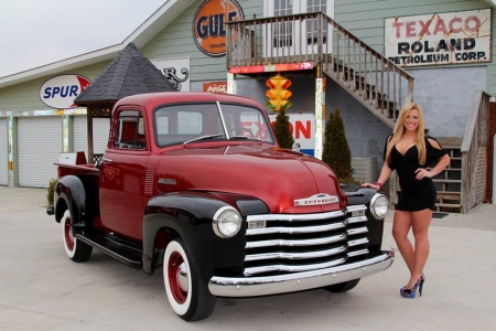 1951 Chevy 3100 255 I6 3-Speed and Girl - chevy, girl, 255, 3100, truck, old-timer, 3-speed, i6