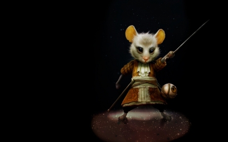 Knight Mouse - musketeer, luminos, knight, child, mouse, sword, black, fantasy