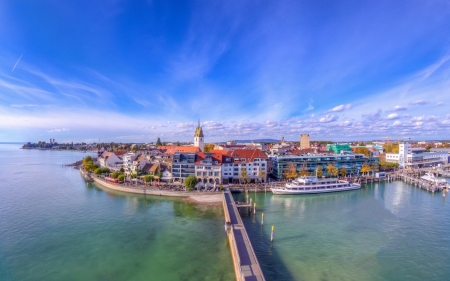 Friedrichshafen, Baden-Wurttemberg - town, blue, beautiful, sea, ocean, architecture, sky, bridge, wallpaper