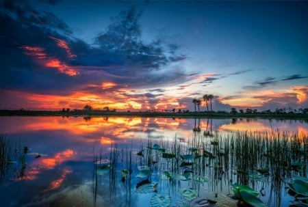 Sunset over the Lake - nature, sky, lake, landscape, sunset