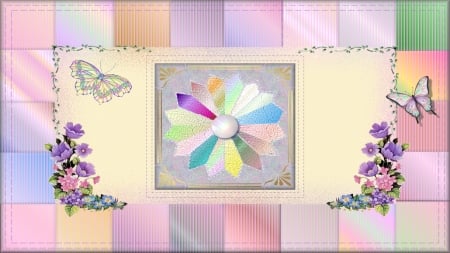 I Love Pastels - butterfly, flowers, stitches, pastels