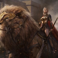 warrior woman and her lion