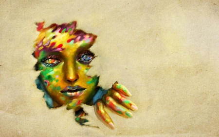 :-) - face, paper, fantasy, girl, colorful