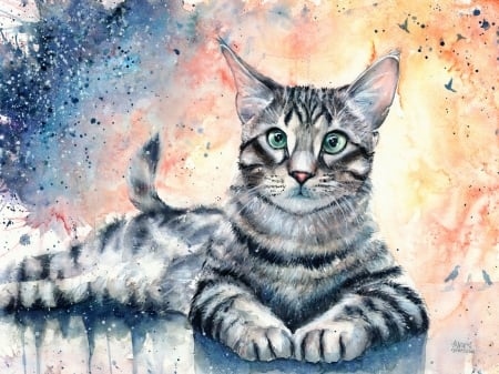 Cosmic cat - paw, cosmic cat, art, tanya shatseva, luminos, animal, fantasy, pisica