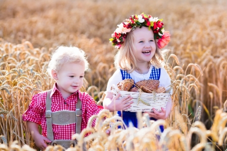 Children - girl, children, couple, boy, summer, field, copil, wreath