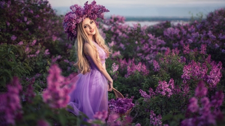 Lovely Girl - flowers, lavender, woman, model