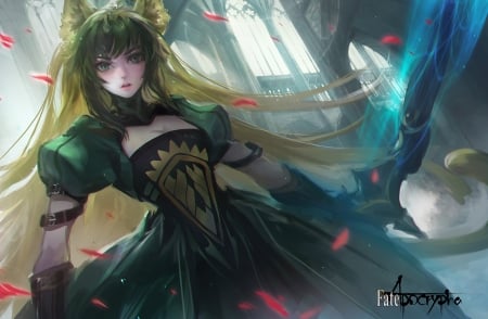 Atalanta - manga, fantasy, anime, green, atalanta, catgirl, art, luminos