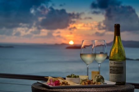 SUNSET WINE - love, beach, sunset, wine, cheese