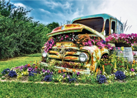 Flower Truck F - truck, flowers, scenery, beautiful, photography, photo, wide screen