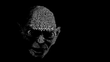 Gollum - Gollum, typography, lord of the rings, black background