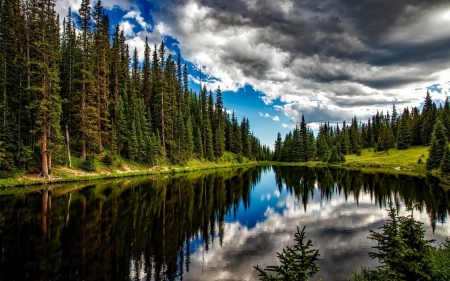 overhead clouds - clouds, fun, nature, lake, forest, cool