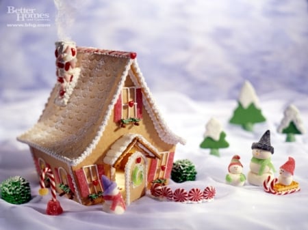 gingerbread winter wonderland - gingerbread, wonderland, snowman, winter, tree