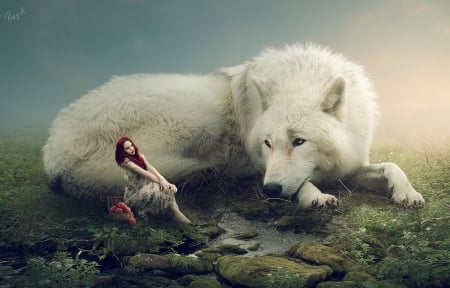 :-) - white, creative, wolf, fantasy, giant, lup, rafy a, girl