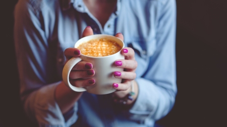 :-) - pink, coffee, nails, hand, cup, woman, blue