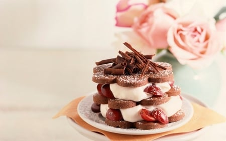 Cake - dessert, roses, pink, cake