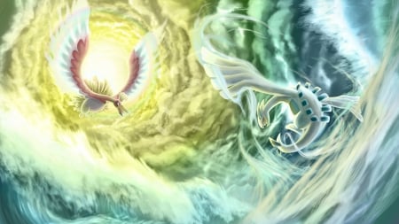 Ho-oh vv Lugia - Ho-oh, Pokemon, Lugia, Anime, Sky