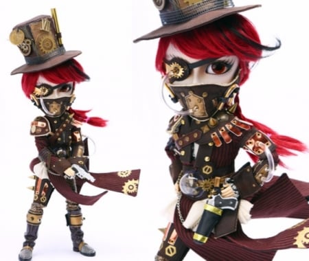 Steampunk Redheaded Girls - girls, abstract, mask, redreaded, steamunk, hats