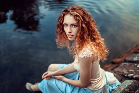 Lovely Girl - water, woman, redhead, model