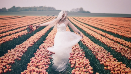 Lovely Girl - woman, field, flowers, model