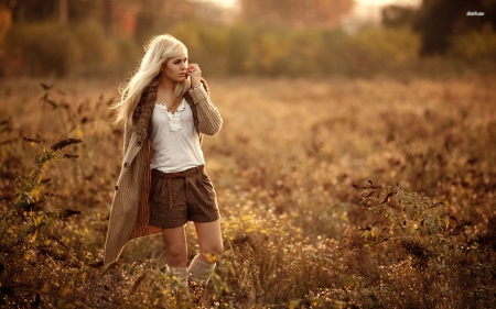 girl on autumn field - autumn, field, girl, blonde