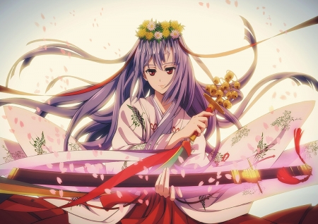 Mahiru Hīragi - manga, japan, anime, katana, owari, kimono, long hair, japanese