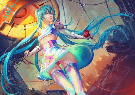 Hatsune Miku - anime, vocaloid, realistic, blue, girl, hatsune miku, orange, manga, luminos