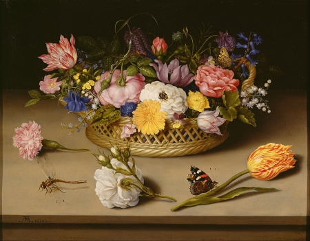 Still life - basket, pictura, painting, ambrosius bosschaert, flower, still life