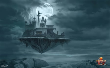 Moonlight - moon, game, island, fantasy, art, castle, luminos, sky, luna