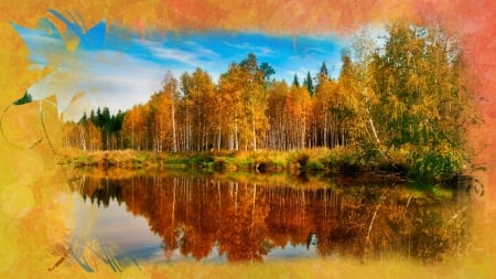 Autumn Reflection - fall, Firefox Persona theme, forests, trees, autumn, collage, lake, reflection