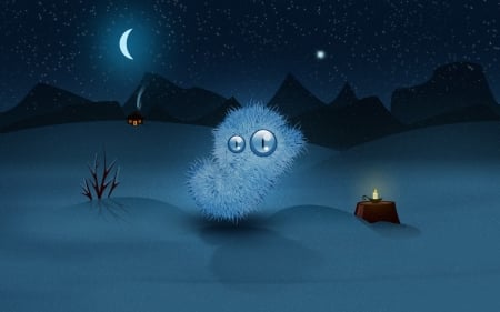 Winter night - moon, fantasy, blue, vector, night