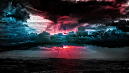 Amazing sunset after the storm - silhouette, astonish, sunbeam, sunset, field, widescreen, sun rays, white, amazing, cool, evening, dark, magic nights, afternoon, scenic, landscape, wallpaper, scenario, beautiful, pink, sunrise, nice, sky, image, purple violet, black, storm, clouds, purple world, scene, shadows, night, 1920x1080, skyscape, picture, abstract, red, blue, scenery, colors, awesome