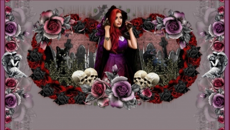 GOTHIC VAMPIRE - ROSES, SKULLS, CATS, VAMPIRE, GOTHIC, COLORFUL