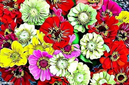 FRACTAL ZINNIAS - flowers, zinnias, fractal, abstract