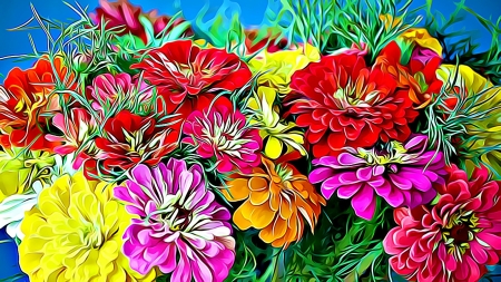 FRACTAL ZINNIA FLOWERS - fractal, abstract, flowers, zinnia